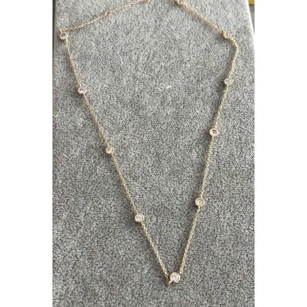 Gold-Plated Necklace With Round Crystal Stations & Lobster Clasp - Picture 4 of 6